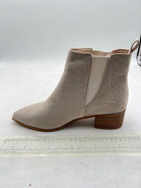Grey Women Pointed Toe Chunky Low Heel Ankle Boots Pull On Elastic Chelsea Boot